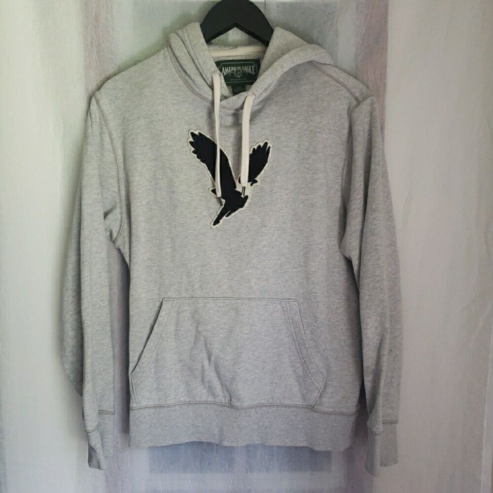 American Eagle AE Super Soft Gray Graphic Pullover Fleece Hoodie Men's S